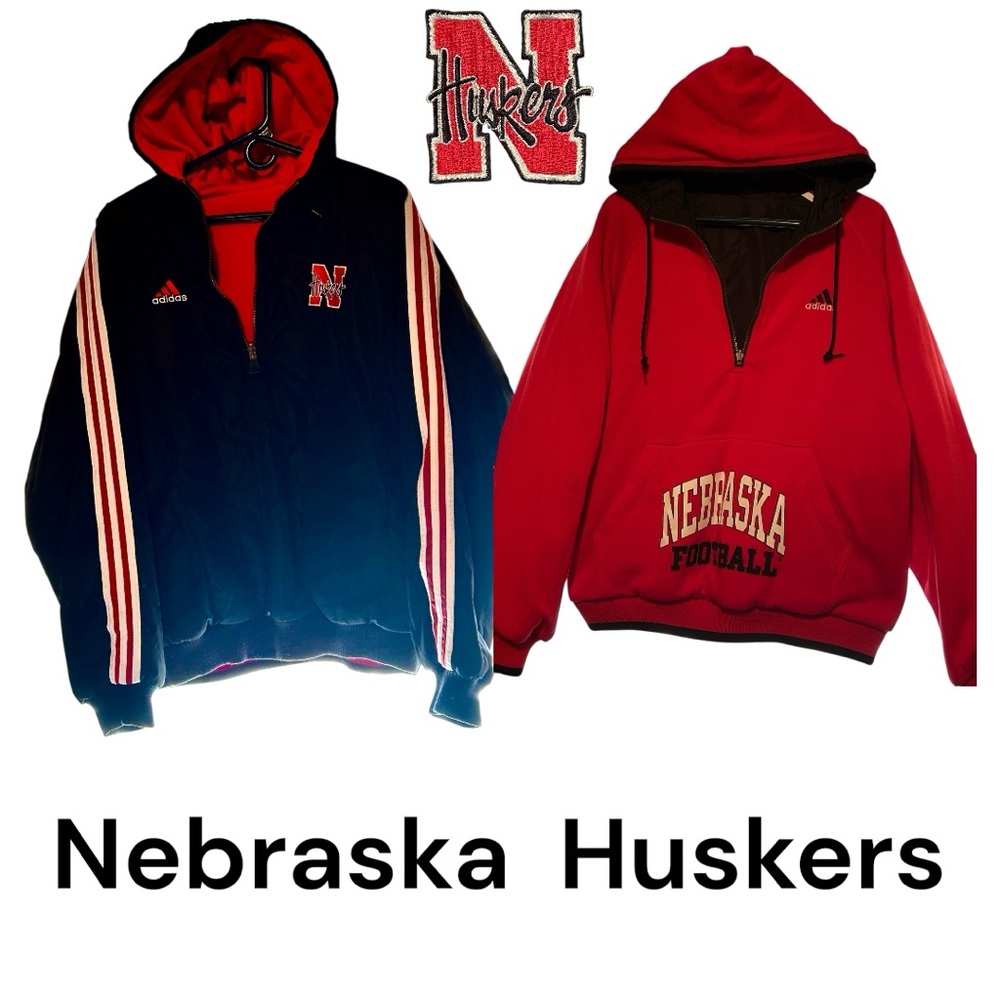 REVERSIBLE Pullover VINTAGE (90’s) Nebraska Huskers 3/4” Zip Hoodie EUC